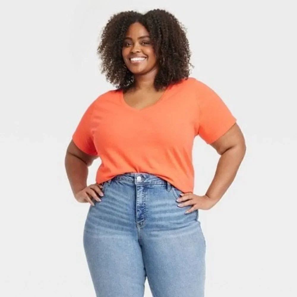 NWT Womens Ava & Viv Soft Coral Scoop Neck Everyday Tee Shirt - Sz 4X